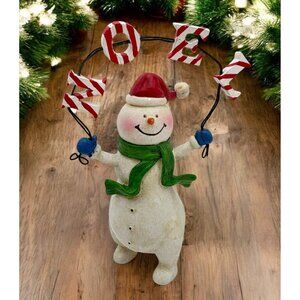 Vintage Snowman Christmas Figurine Holding Noel Sign Candy Cane Striped Letters